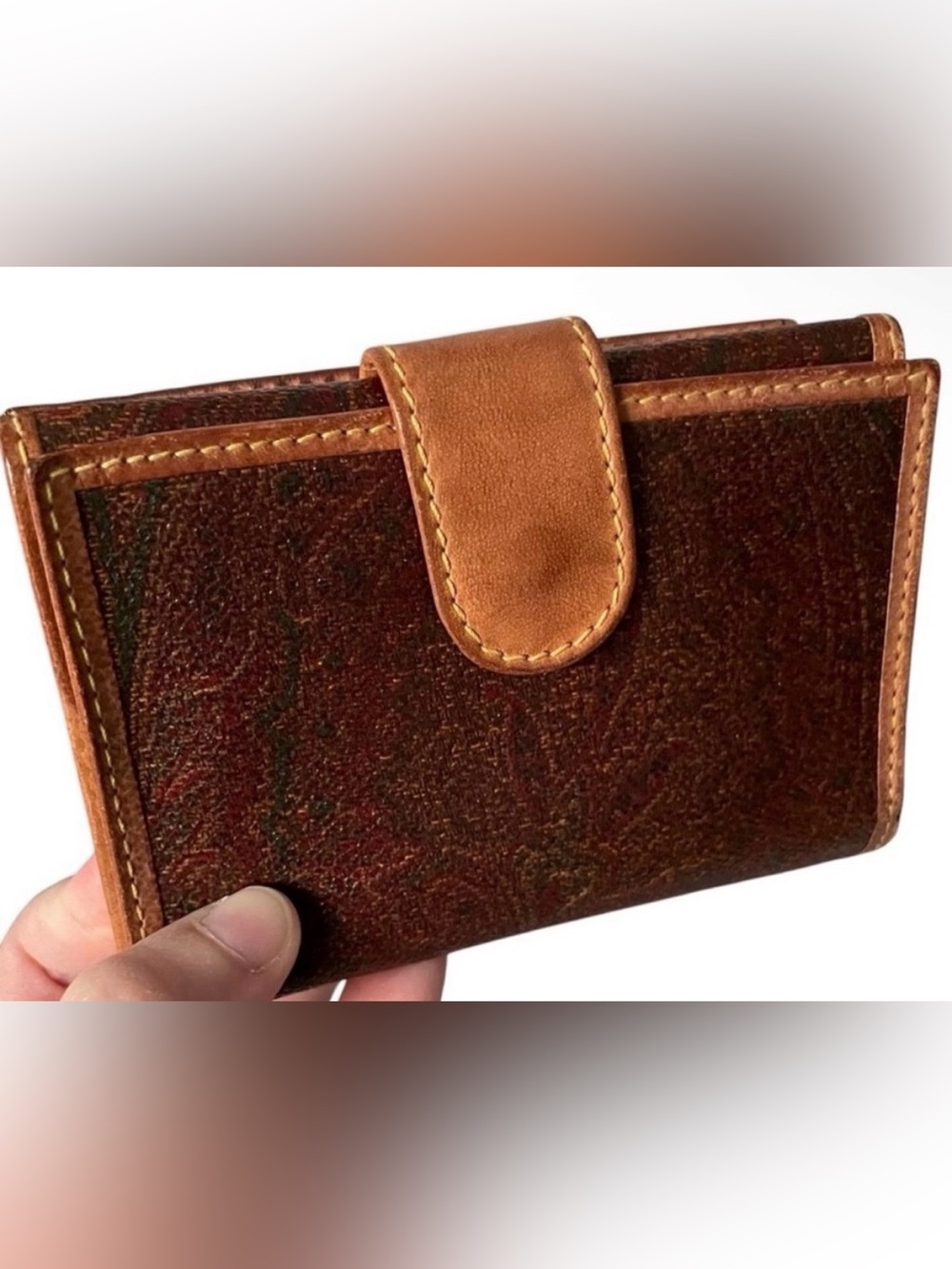ETRO 1994 Milano Paisley Accordion Tobacco Leather Collector Wallet - Picture 1 of 12